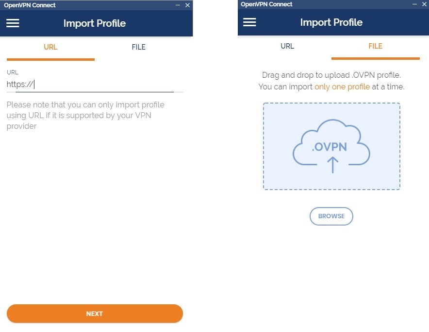 OpenVPN Connect - FILE tab